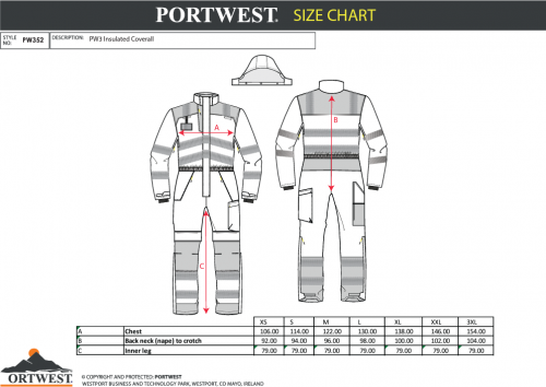 Combinezon de iarna Hi-Vis, portocaliu/negru, regular, PW3, Portwest